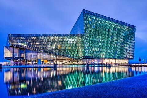 One of our proudest architectural achievements, the Harpa Concert Hall displays various motives on it´s glass/display hybrid exterior.