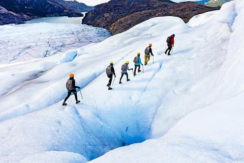 A group of people begins a glacier hike at Skaftafell Nature Reserve in Iceland.