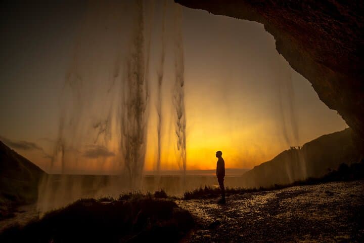 Seljalandsfoss waterfall in failing light