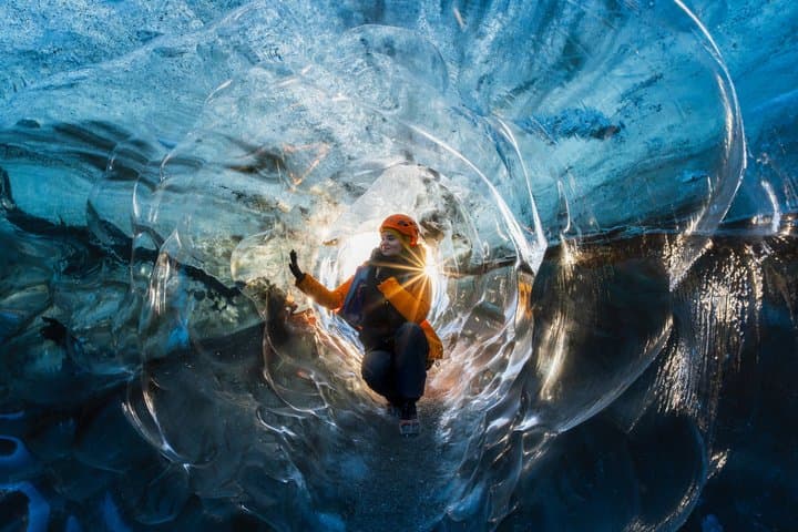 Get up close to the smooth, scalloped textures and deep blue hues found only inside the glacier